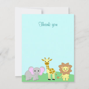 Blue Baby Jungle Animals Flat Thank You Note Card