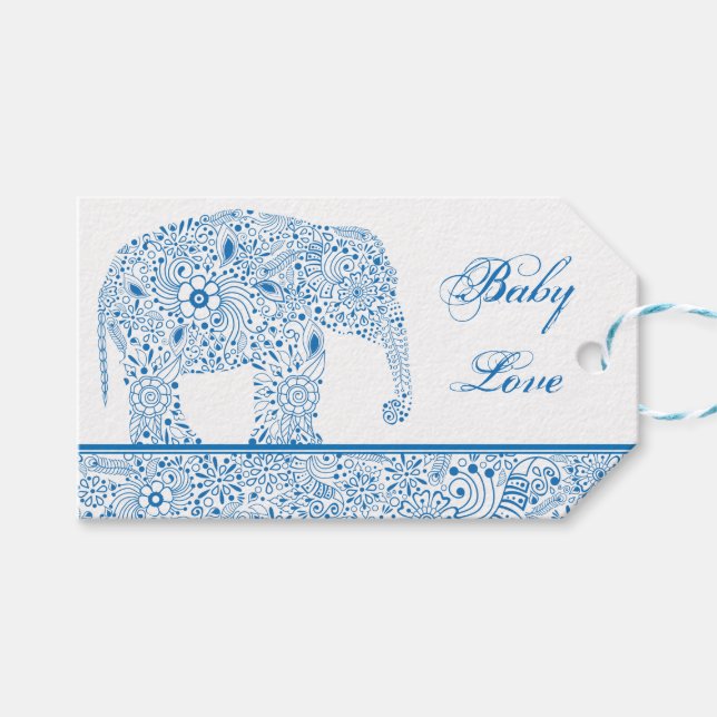 Blue Baby Love Elephant Gift Tag (Front (Horizontal))