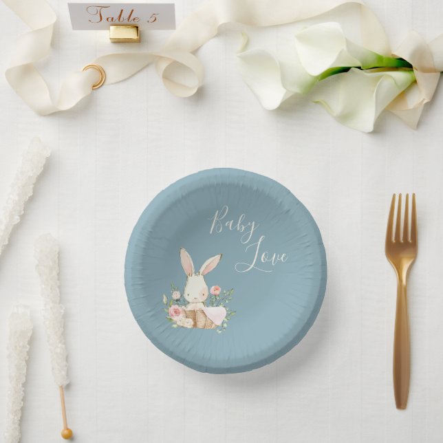 Blue Baby Love Script Baby Shower Paper Bowls Paper Plate (Wedding)