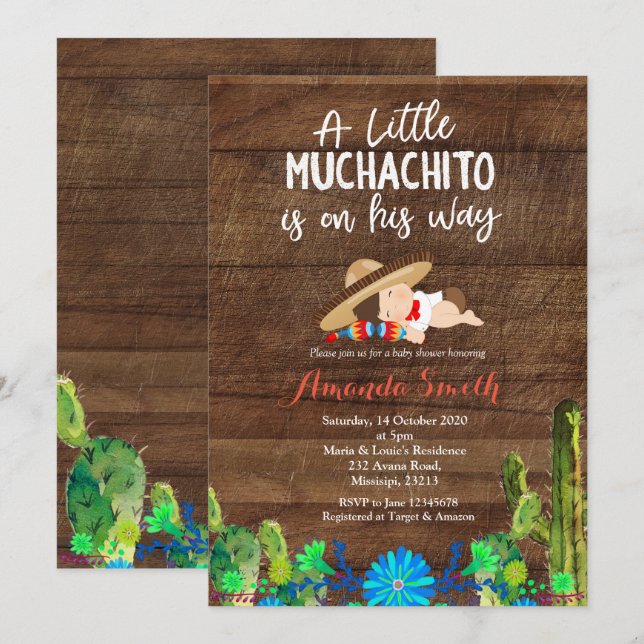 Blue Baby Muchacho Baby Shower Invitation BOY (Front/Back)