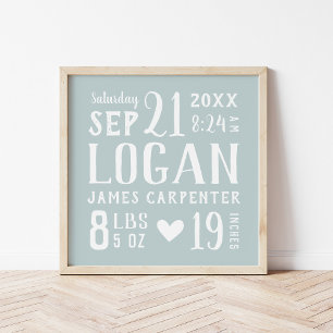 Blue Baby Name and Birth Stats Editable Colours Poster