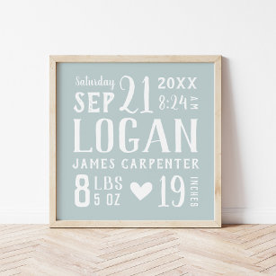Blue Baby Name and Birth Stats   Editable Colours Poster