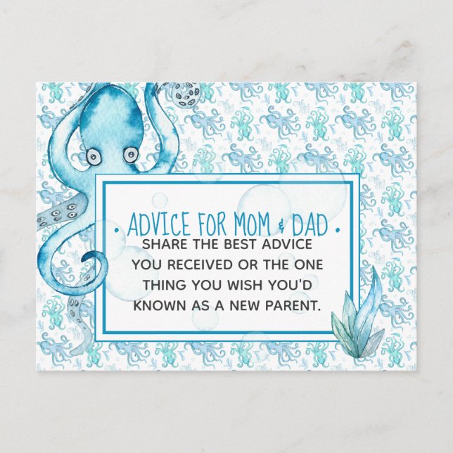 Blue Baby Octopus Baby Shower Advice for Mum & Dad Postcard (Front)