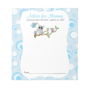 Blue Baby Owl   Baby Shower- Advice Notepad