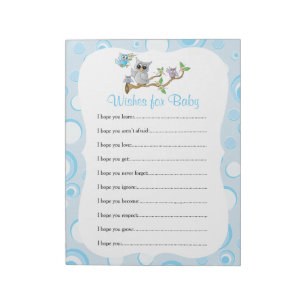 Blue Baby Owl   Baby Shower - Wishes Notepad