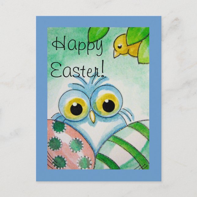 BLUE BABY OWL HAPPY EASTER Postcard (Front)
