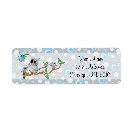 Blue Baby Owl | Shower Theme Return Address Label