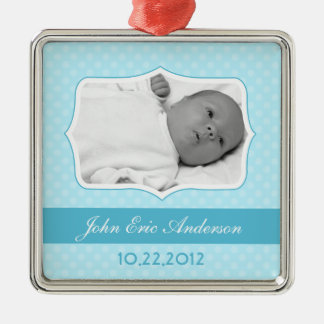 Blue Baby Photo Keepsake Metal Tree Decoration