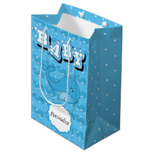 Blue Baby Polka Dotted Whale Medium Gift Bag