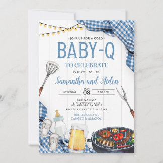 Blue Baby-Q Baby Shower Invitation