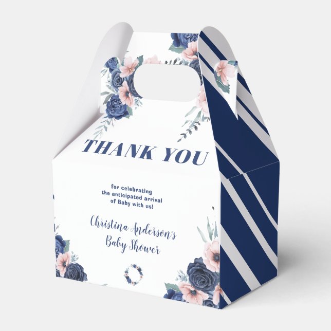 Blue Baby-Q Floral Rose Pastel BBQ Baby Shower Favour Box (Front Side)