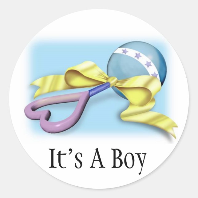 Blue Baby Rattle It's A Boy Classic Round Sticker (Front)