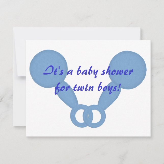 Blue Baby Rattles Twin Boys Shower Invitations (Front)