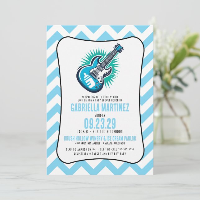 Blue Baby Rock Baby Shower Invitation (Standing Front)