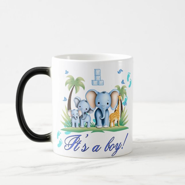 "Blue Baby Safari – It’s a Boy!" Magic Heat-Reveal Magic Mug (Left)