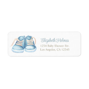 Blue Baby Shoes Baby Shower Address Label.