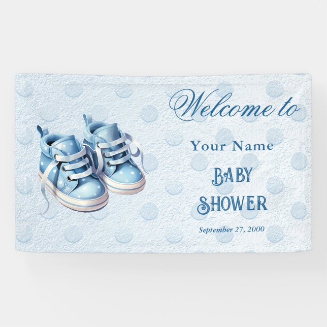 Blue Baby Shoes Baby Shower Welcome Banner (Horizontal)