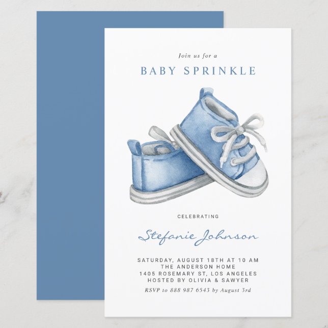 Blue Baby Shoes Boy Baby Sprinkle Invitation (Front/Back)