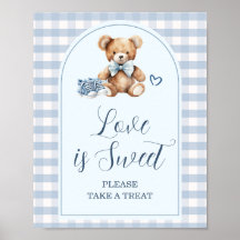 Blue Baby Shoes Gingham Baby Shower Love is Sweet