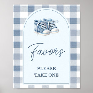 Blue Baby Shoes Gingham Booties Baby Shower Favour Poster