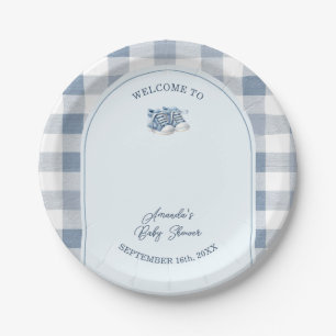 Blue Baby Shoes Gingham Boy Booties Baby Shower Paper Plate