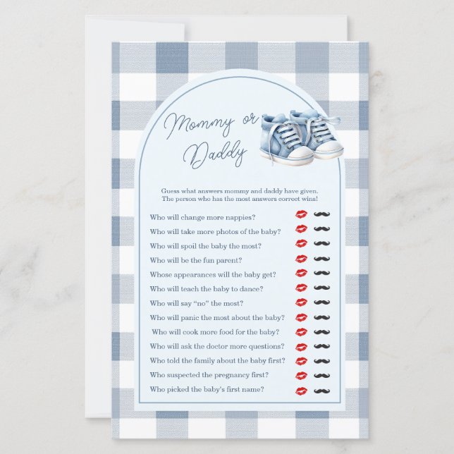 Blue Baby Shoes Gingham  Mummy or Daddy Game (Front)