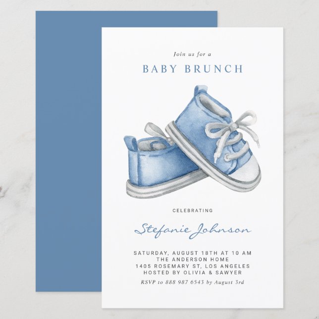 Blue Baby Shoes It's a Boy Baby Brunch Invitation (Front/Back)