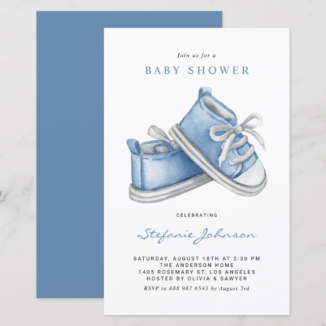 Blue Baby Shoes It's a Boy Baby Shower Invitation (Front/Back)