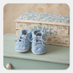 Blue Baby Shoes Square Sticker