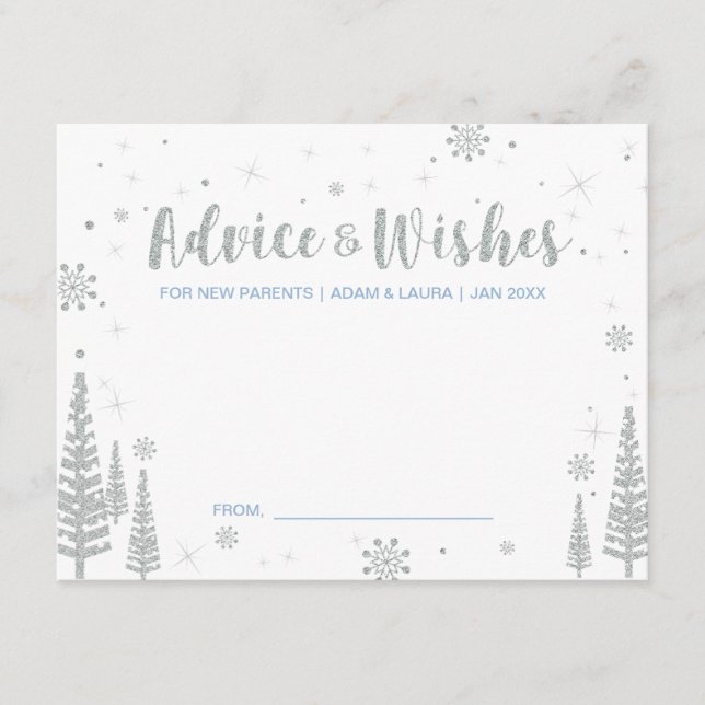 Blue Baby Shower Advice Card for mum, parents (Front)