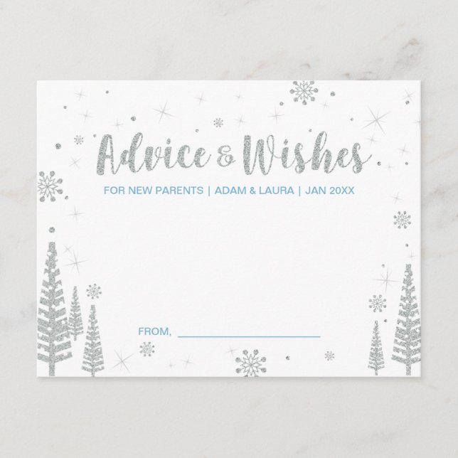 Blue Baby Shower Advice Card for mum, parents (Front)