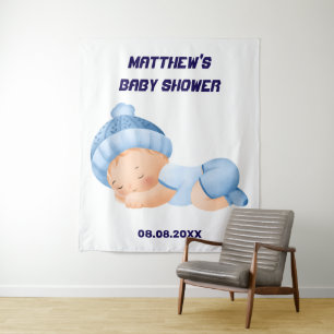 Blue Baby Shower, Baby Boy Party Backdrop Tapestry