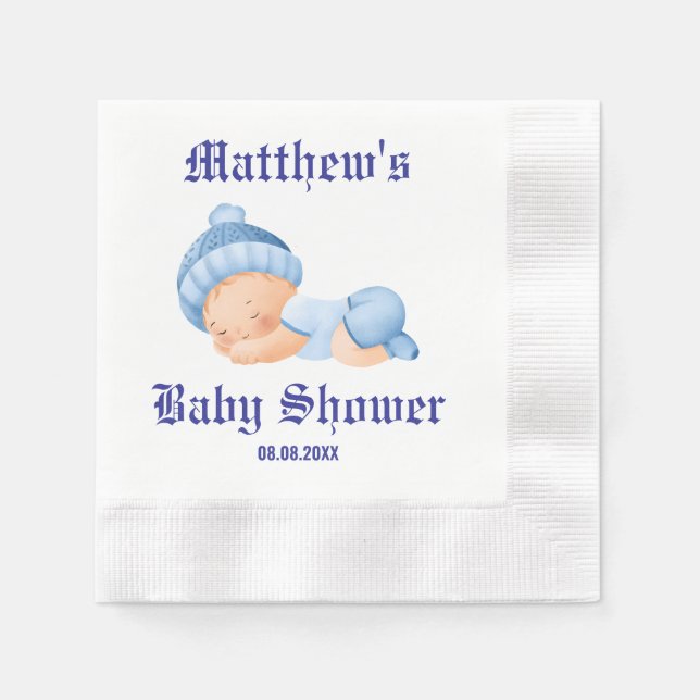 Blue Baby Shower, Baby Boy Shower Napkin (Front)