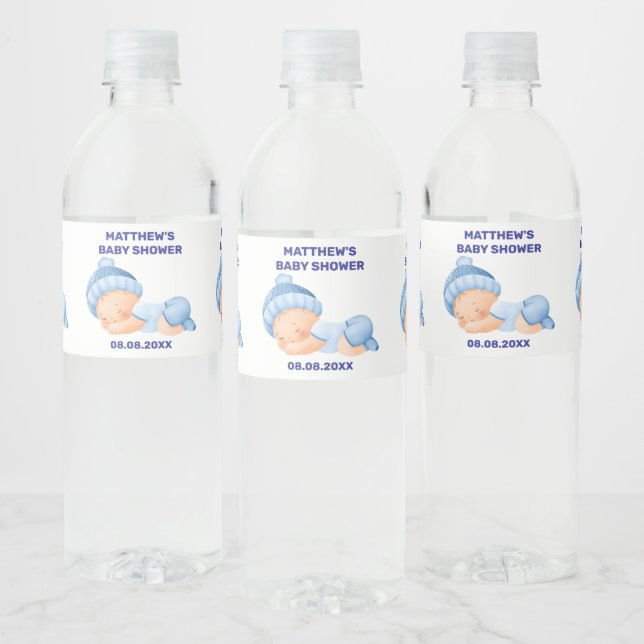 Blue Baby Shower, Baby Boy Shower Water Bottle Label (Bottles)