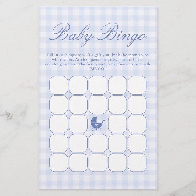 Blue Baby Shower Bingo Game (Front)