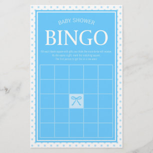Blue Baby Shower Bingo Polka Dots and Ribbon Stationery