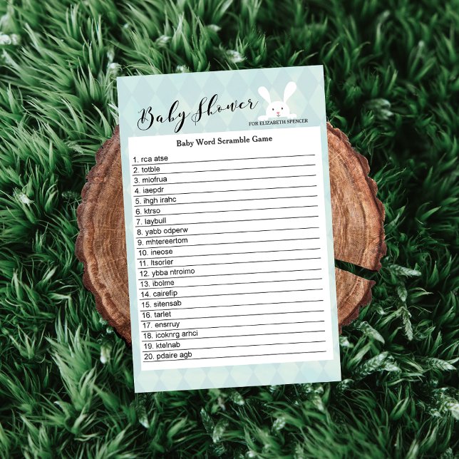 Blue Baby Shower Bunny Word Scramble Game (Creator Uploaded)