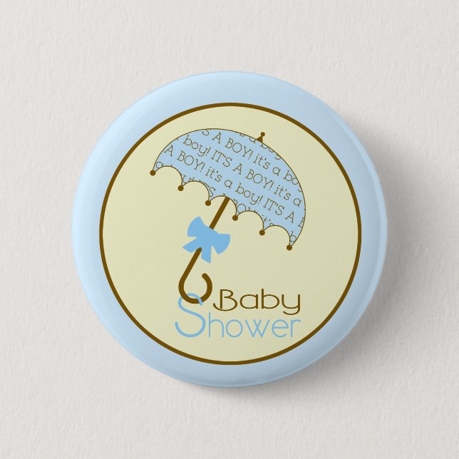 Blue Baby Shower Button - Umbrella (Front)