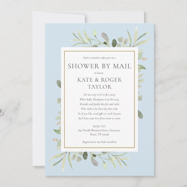 Blue Baby Shower By Mail Long Distance Greenery Invitation (Front)