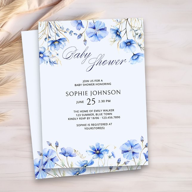 Blue Baby Shower Elegant Summer Floral Invitation (Blue Floral Baby Shower Invitation)