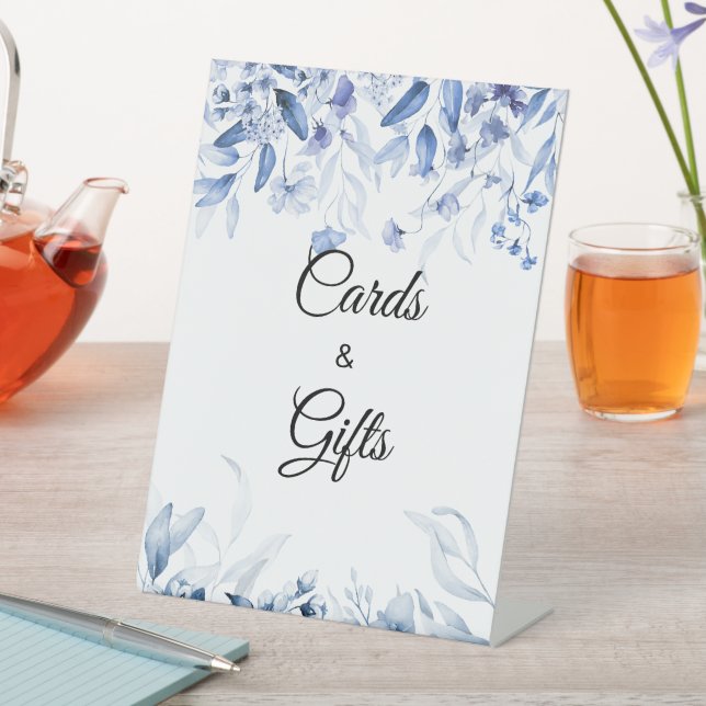 Blue Baby Shower Floral Card & Gifts Pedestal Sign (In SItu)