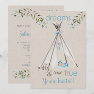 Blue Baby Shower for Boys  Boho DreamCatcher Tipi Invitation
