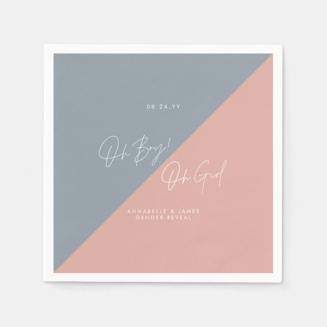 blue baby shower gender reveal napkin (Front)