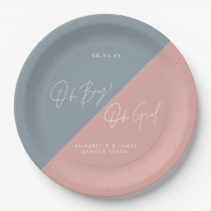 blue baby shower gender reveal paper plate
