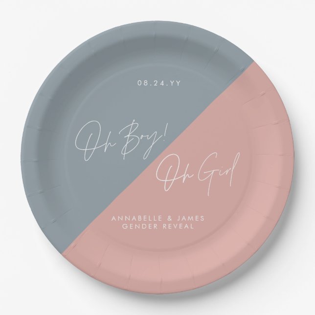 blue baby shower gender reveal paper plate (Front)