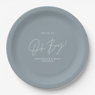 blue baby shower gender reveal paper plate