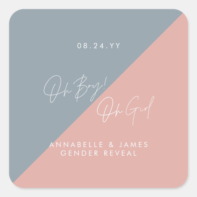 blue baby shower gender reveal square sticker (Front)