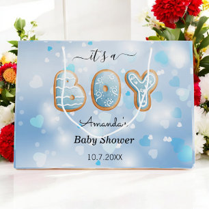 Blue Baby Shower Hearts Pattern Gift Bag
