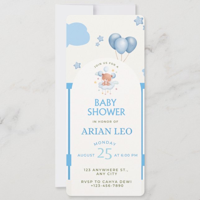 Blue Baby Shower Invitation – Editable Template (Front)