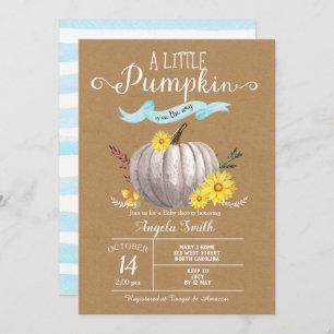 Blue Baby Shower Little Pumpkin Fall Invite kraft